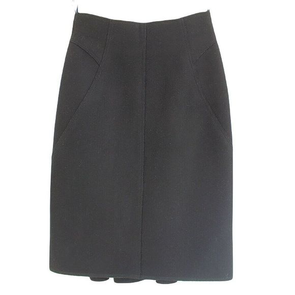 6267 Black Pencil Skirt High Waist Knee Length 100% Virgin Wool Wiggle Midi 40/4 - Picture 2 of 11
